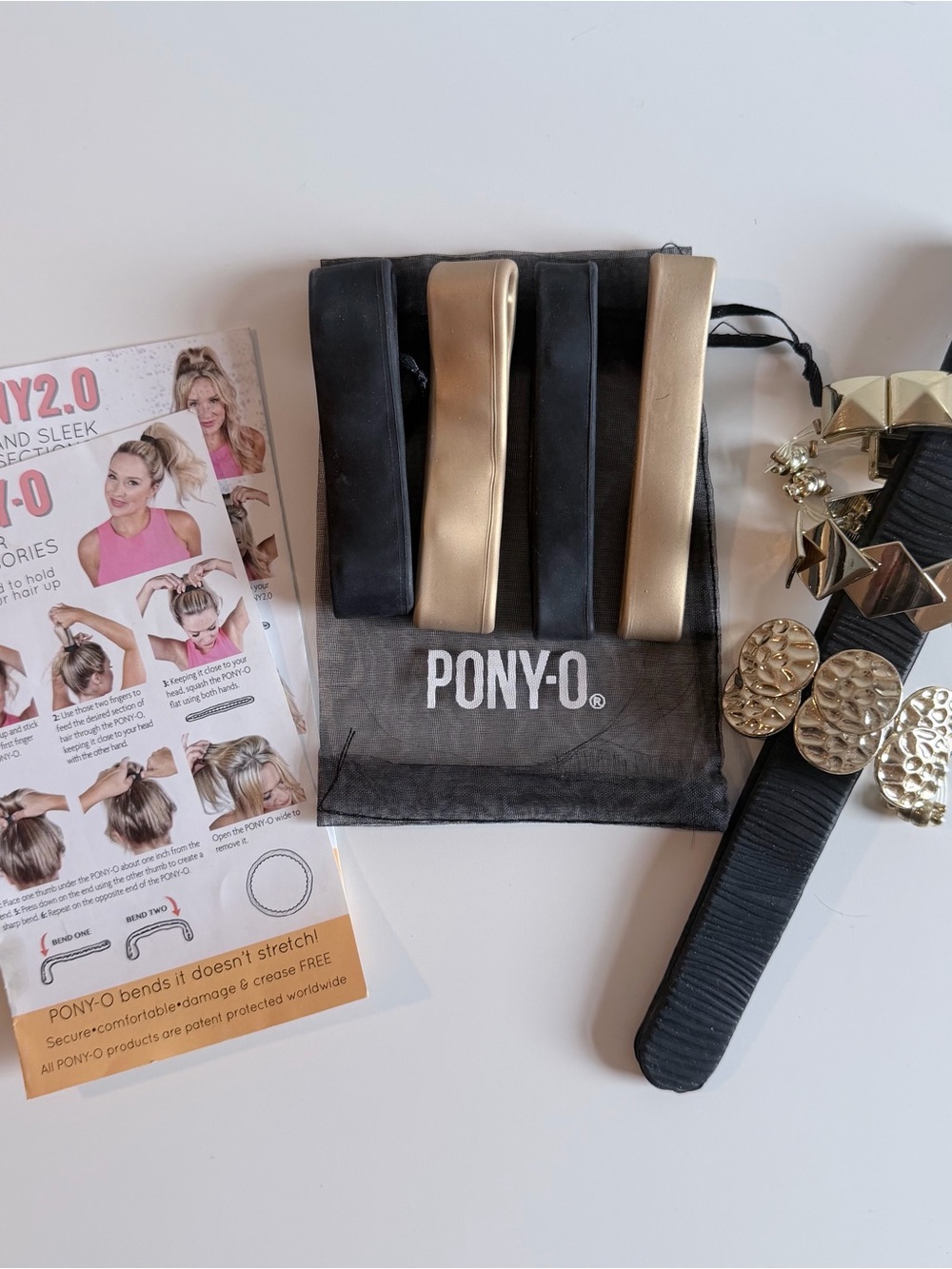 Pony Metallic Gold and Black No-Damage Hair Ties - 4 Pack